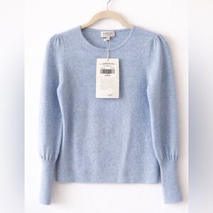 NWT 100% Cashmere Sky Blue Puff Sleeve Sweater XS / S Kinross $328 Luxury Knit